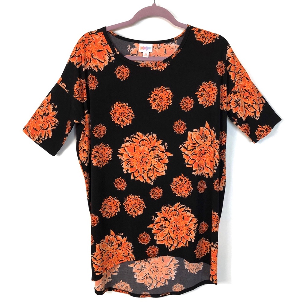 LuLaRoe Black & Orange Dahlia Print Irma Tunic Top